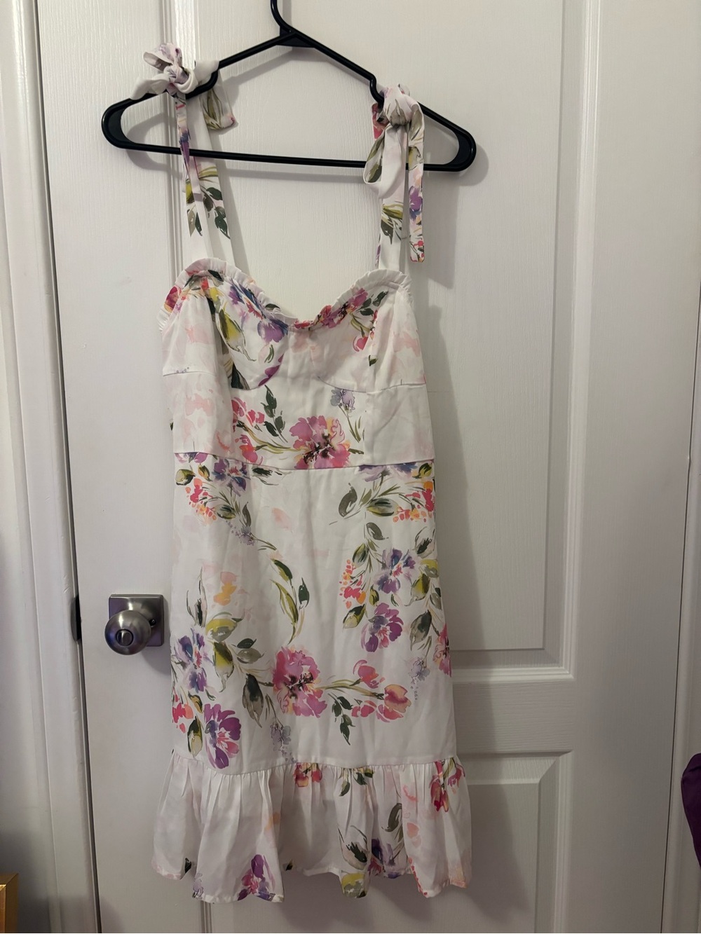 Guess White Floral Midi Dress with Pink & Purple Bouquet Print